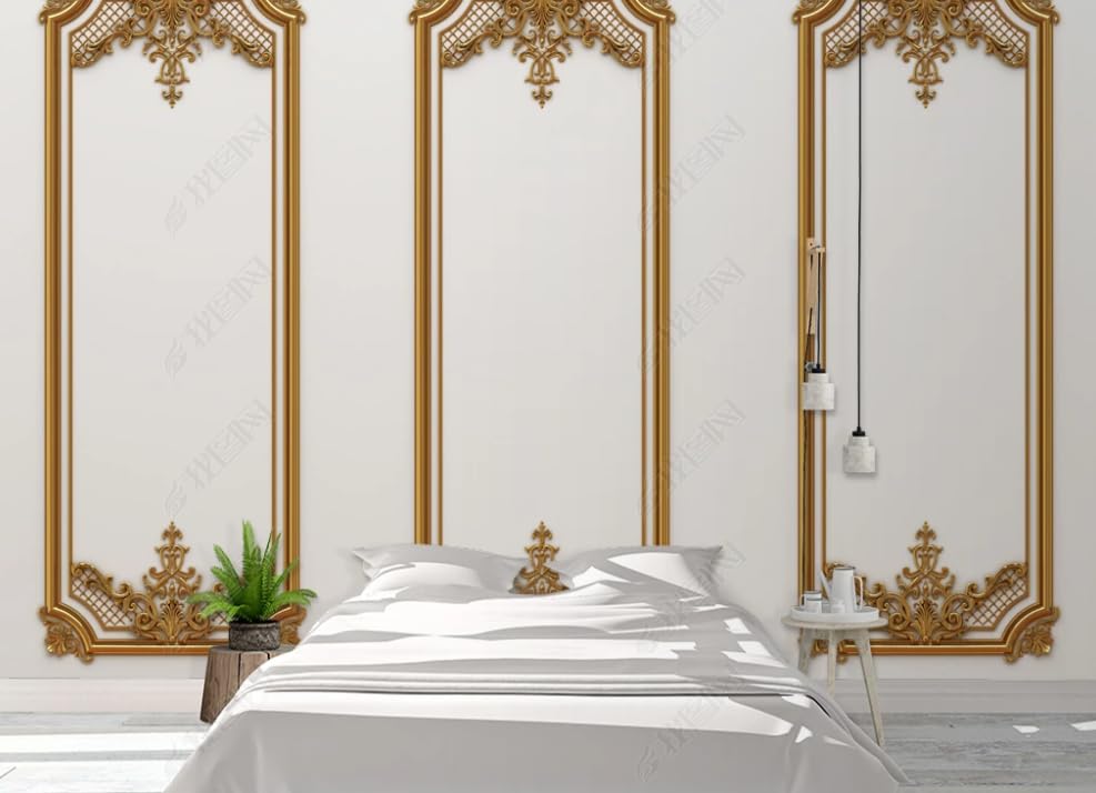 Treillis décoratif doré papier peint intissé XXL pour un salon de luxe