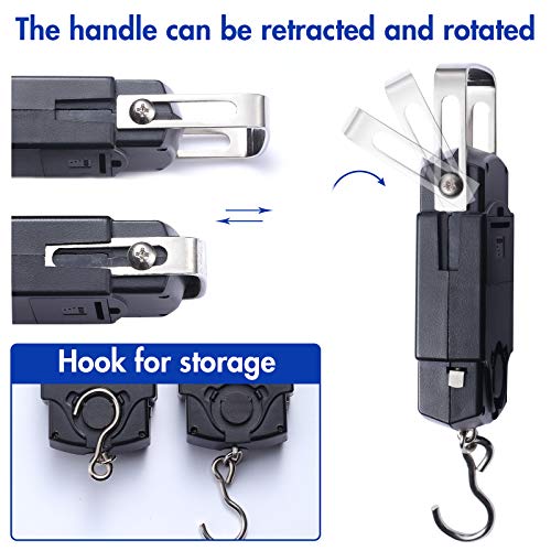 2 Pack Fish Scales, Portable Luggage Weight Scale with Backlit LCD Display 110lb / 50kg Electronic Balance Fishing Postal Hanging Hook Scale with 3.28 ft Measuring Tapes & 4 AAA Batteries (Black)4