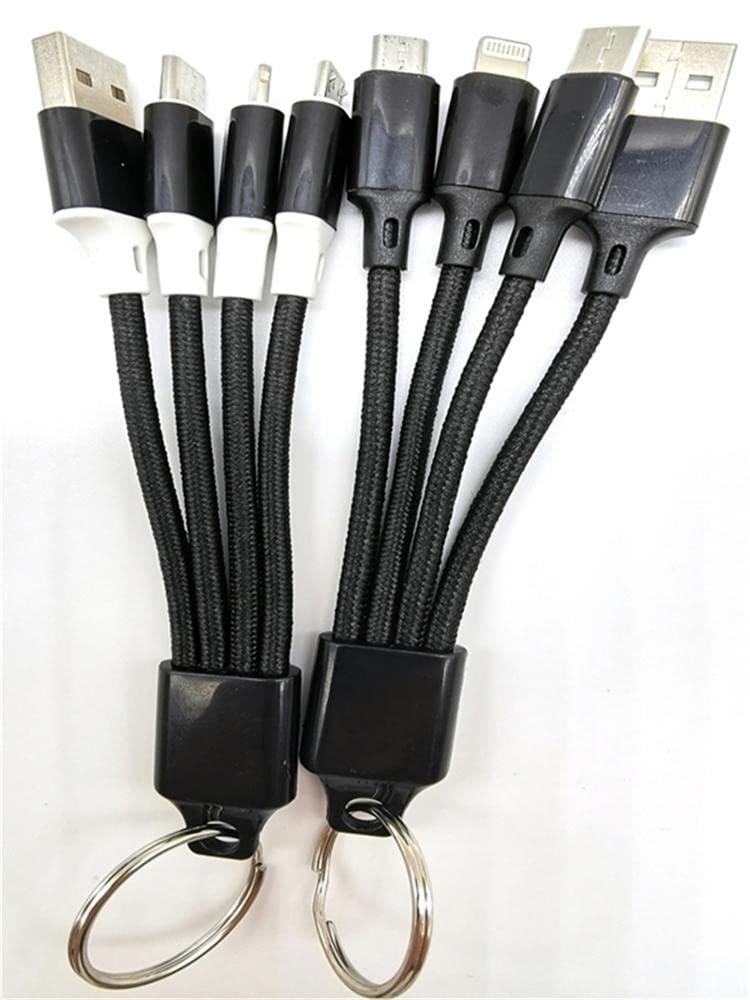 Keychain Charger USB 3 in 1 Cellphone Charger Cable 13cm 2A (Black)