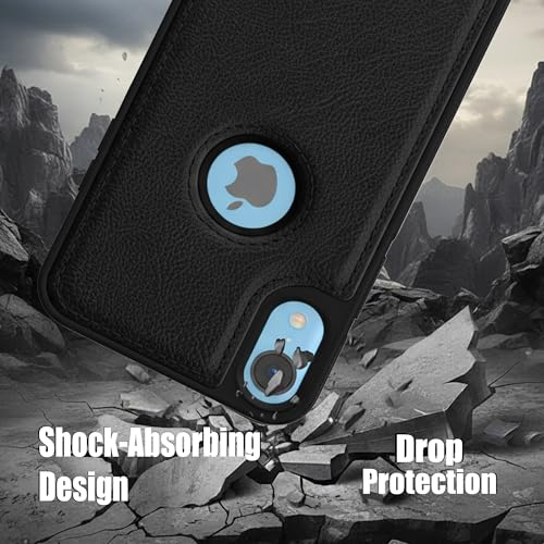 Image of Leather Case for Apple iPhone XR Premium Protective Stylish Slim Cover with Shockproof Raised Edges Black