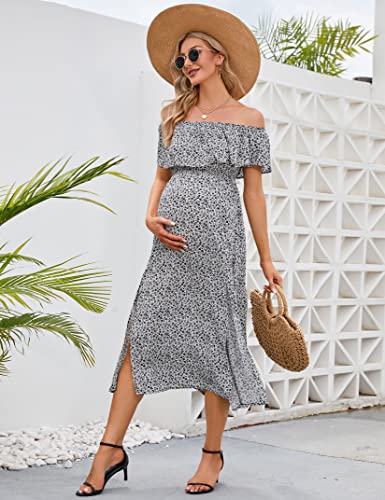 Image of Maternity Dress Women's Off Shoulder Split A Line Casual Maxi Dress Photography Dress for Babyshower