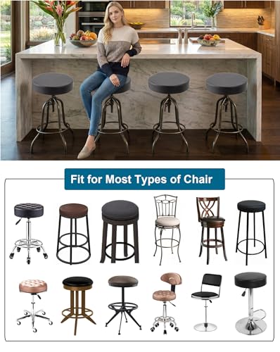 Image of CRFATOP 2 Pack Waterproof Bar Stool Covers Round Seat Slipcover,M,Black | 12-15 In Stretch Counter Cushion Protector, Washable, Pet Friendly, for Bar Kitchen Living Room Decor, No Cushion or Pad