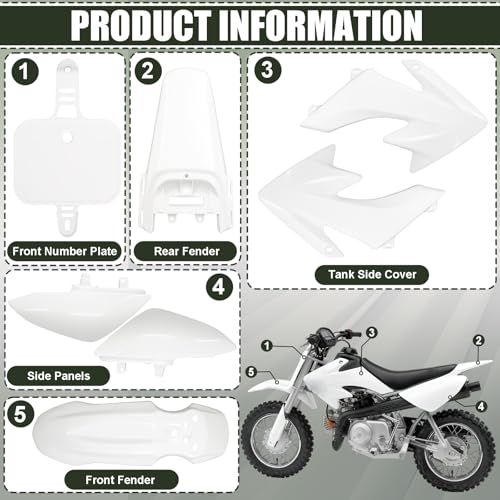 Image of Podoy CRF50 Body Fender Kit for Compatible with XR50 XR 50 CRF 50 SDG SSR Pit Dirt Motor Trail Bike Black with Bolt Work Fairing Plastic (white)