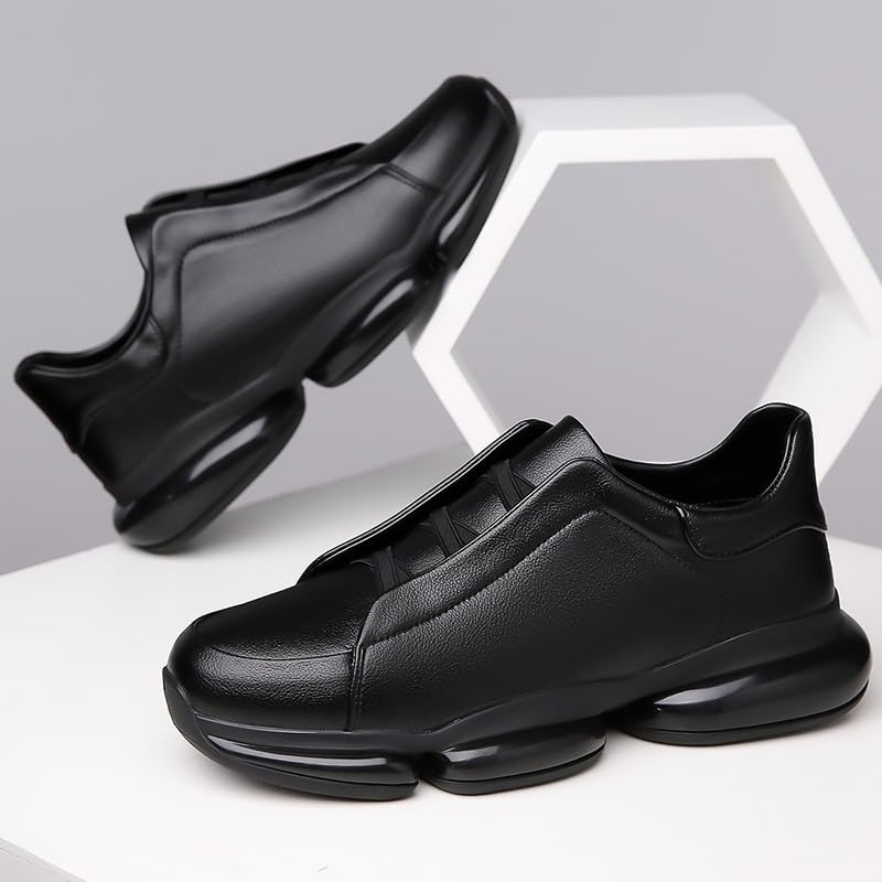 Men's Leather Sneakers Slip-on Casual Elastic Waterproof Non-Slip High-Top Height Lifting Walking Shoes2