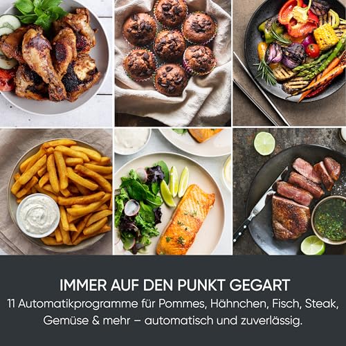 Severin Heißluftfritteuse Dual Zone, 2x4L Fächer, vielseitige Zubereitung, Touch-Display, Warmhaltefunktion, Temperatureinstellung synchronisierbar, 10 Programme, 2600W, Black Line, schwarz, FR 2463 6