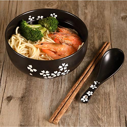 1 ensemble/5 pièces bols à nouilles en céramique de style japonais pour salade, soupe, salade (noir)