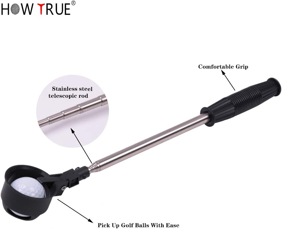 review HOW TRUE Retractable Golf Ball Picker Stainless Golf Ball Pick Up Retriever Grabber Telescopic Extendable Golf Ball Retriever for Water