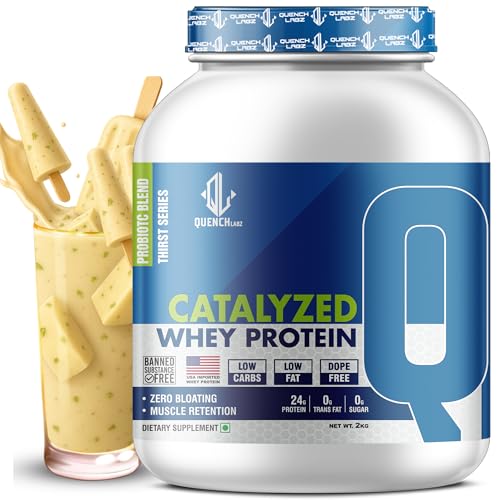 Image of QUENCHLABZ CATALYZED WHEY PROTEIN | 24g Protein per Serving | Zero Sugar, Low Carb, Low Fat | Supports Muscle Growth & Recovery | Protein Powder for Men & Women | 2KG Kulfi Flavor