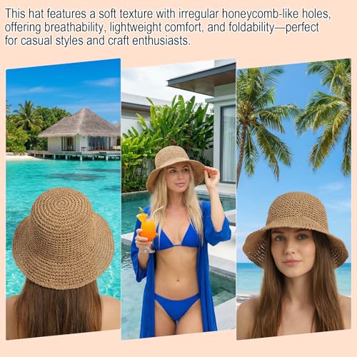 Sombrero de playa femenino plegable color caqui miniatura 7