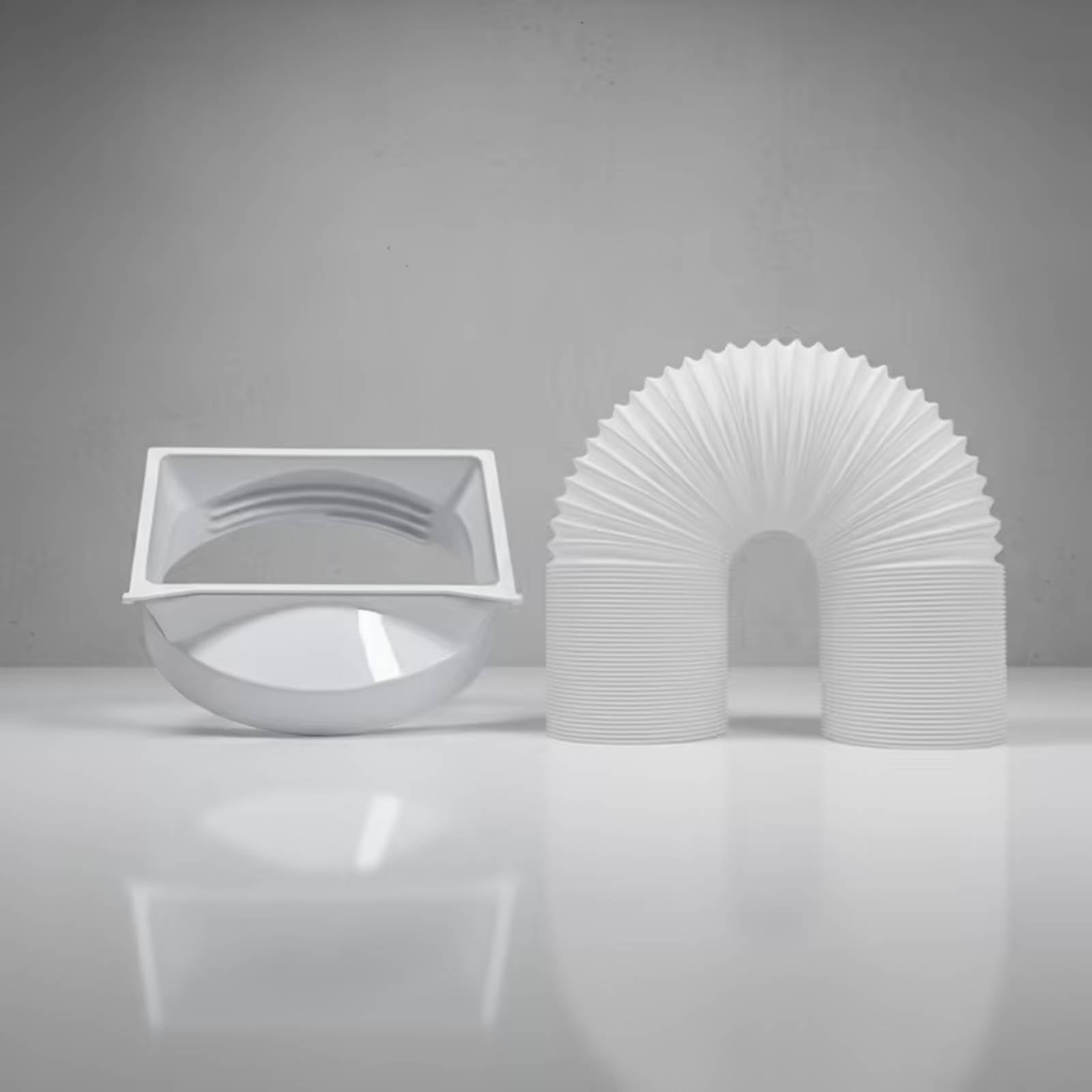 Abluftschlauch mit Adapter gerippt Abluftschlauchadapter weiß Flachmund-Adapter für Klimaanlage, Fensterabdichtung, 1,5 Meter