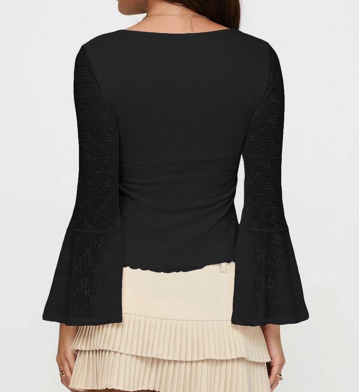 Women Coquette Long Bell Sleeve Floral Ruffle Babydoll Crop Tops Fall Y2k Boho Square Neck Peplum Shirt Blouses - Image 3