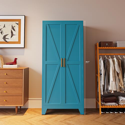 71'' Farmhouse Metal Storage Cabinet with Barn Doors,Steel File Cabinet for Home Office,Kitchen Pantry 4 Adjustable Shelves,Freestanding Cupboard for Kitchen,Home Office (Peacock Blue) - Image 4