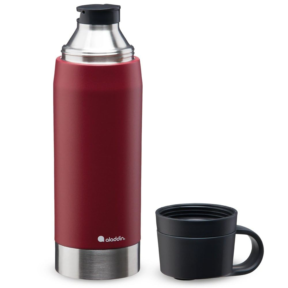 Aladdin CityPark Thermavac Twin Cup Bottle 1.1L Burgundy Red – BPA FREE Stainless Steel Bottle with Built in Twin Cup - Keeps Cold or Hot for 25 Hours - Leakproof - Dishwasher Safe | Thermoskanne, doppelwandige Vakuumisolierung, auslaufsicher, spülmaschin