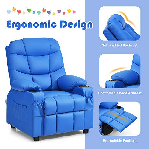 Image of Kids Recliner, PU Leather Kids Recliner Chair w / 2 Cup Holders