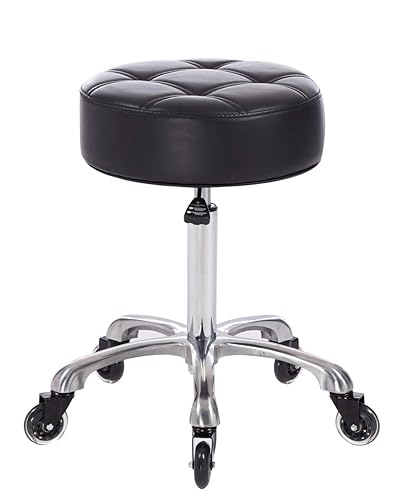 Rolling Salon Stool with Wider Round Seat- Height Adjustable Heavy-Duty