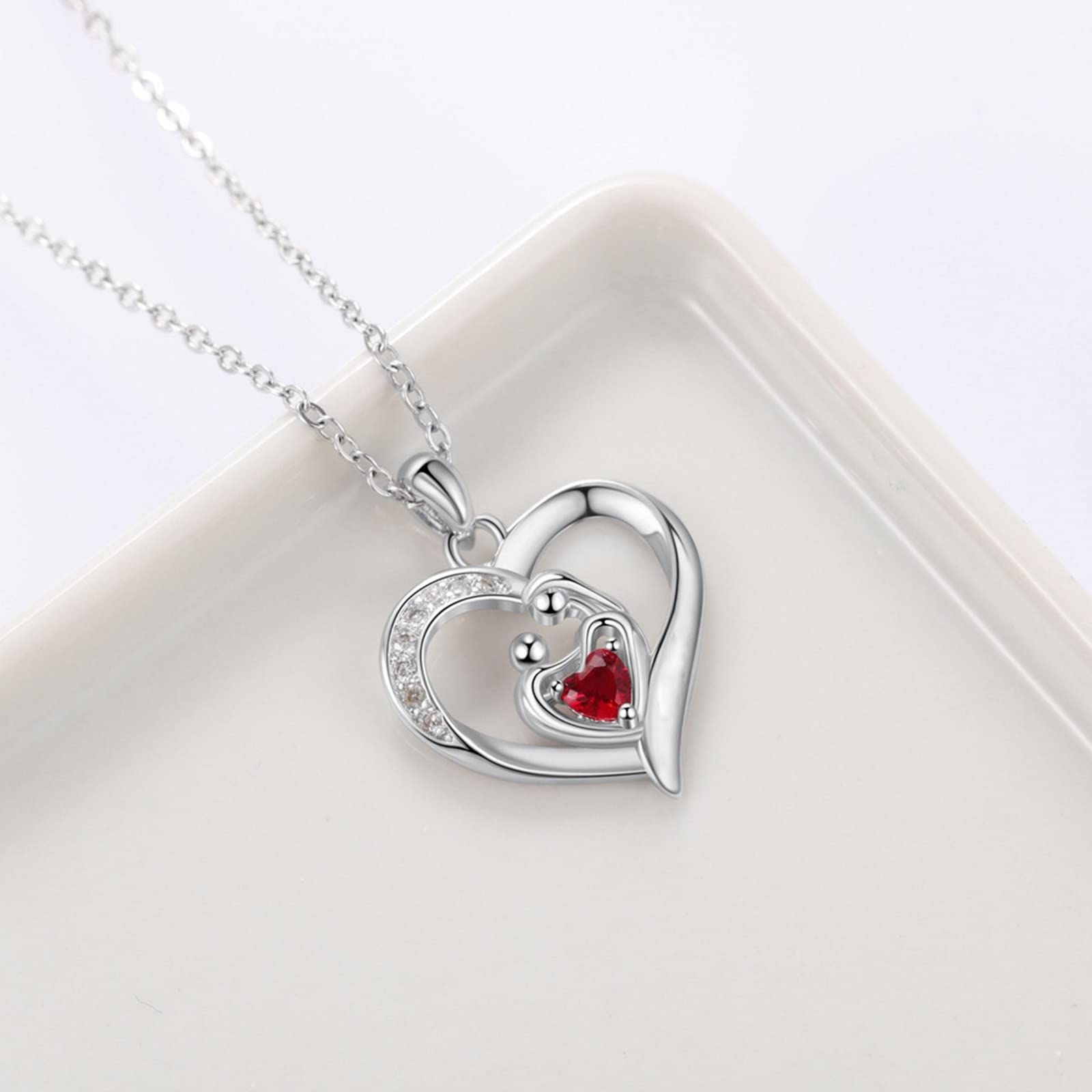 Kette Damen Weissgold, Halskette Damen Silber Vintage 14K Herz mit Geburtsstein Muttertagsgeschenke für Mama