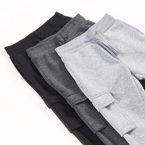 Boys 3-Pack Fleece Active Athletic Workout Jogger Pants with Cargo Pocket and Drawstring2