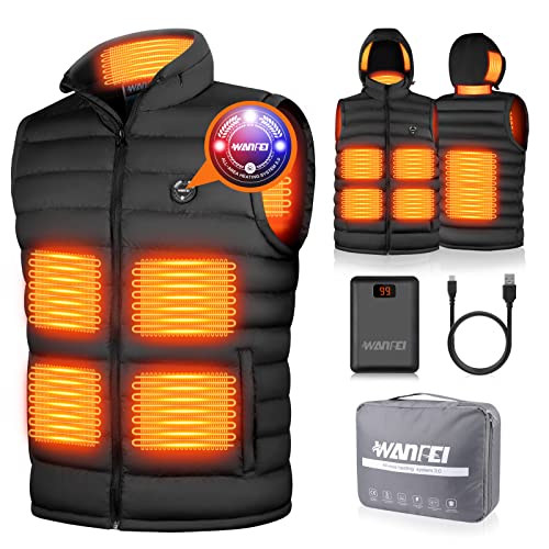 WANFEI Beheizte Weste, Elektrische Heheizte Herren mit 14400 mAh Powerbank, 3 Temperaturstufen Beheizte Warme Jacke mit 8 Heizzonen und für Outdoor Reiten Skifahren Angeln Wandern Cover