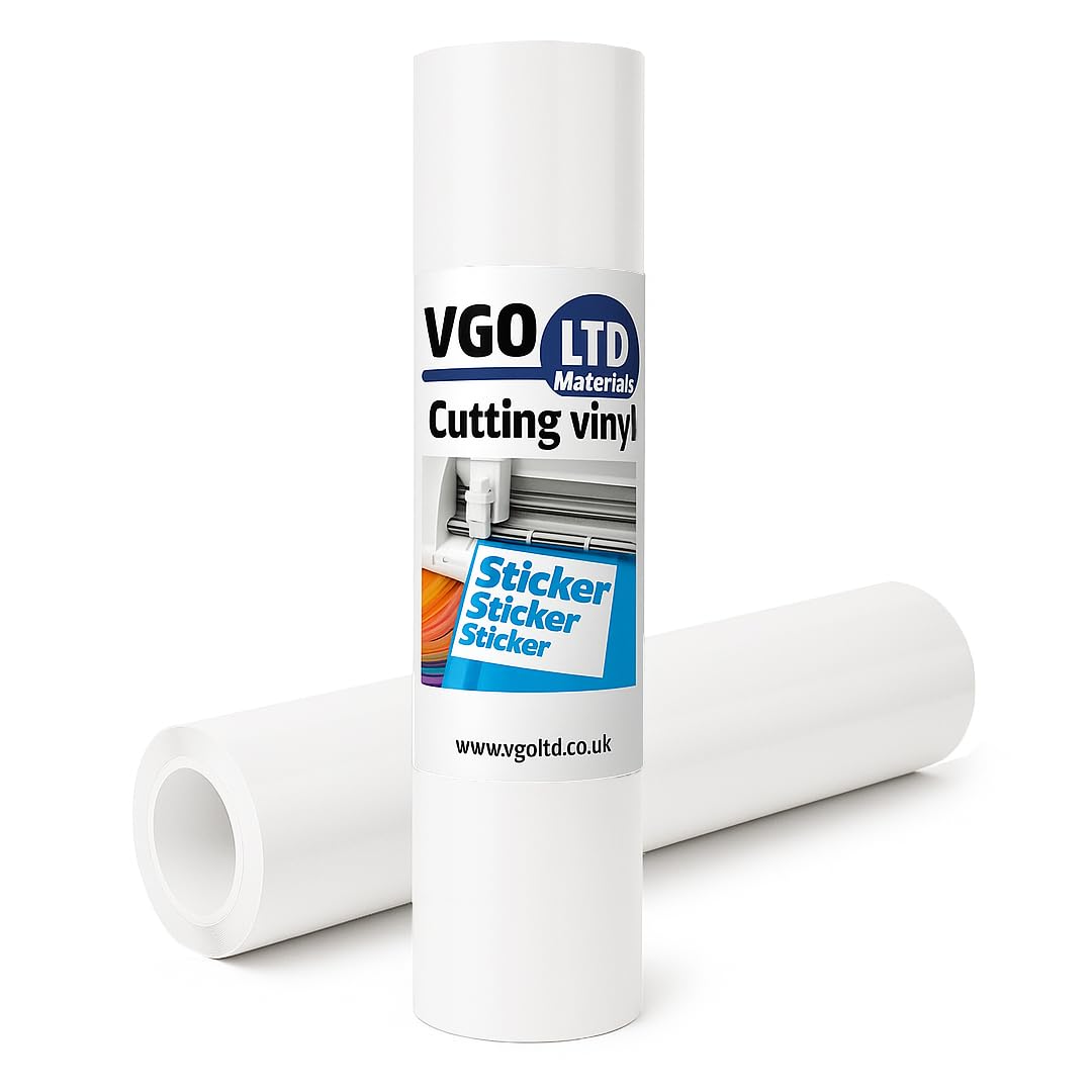 VGOLTD Permanent Adhesive Vinyl Roll –Glossy Self Adhesive Cutting Vinyl Easy Weed Vinyl for Decals Mugs Car Stickers & DIY Crafts Compatible with Cricut & Silhouette Machines (White, 30 x 500 cm) — image 1