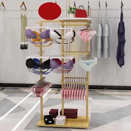 TBLOTYD Clothing Store Commercial Shelves Floor-Standing Display Rack for Underwear Socks Accessories Scarves and Gloves, Lingerie Standing Bra Panties Underwear Stand Shelves,Gold