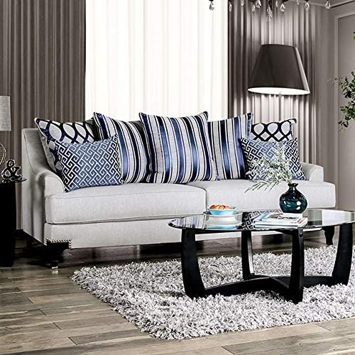 Valence Transitional Style Sofa Set in Light Gray Chenille