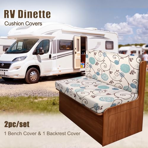 Image of SearchI RV Dinette Cushion Covers, Stretch Camper Cushion Slipcovers for Travel Trailer Couch RV Booth Seat, Replacement Camper Sofa Chair Protector (1 Backrest Cover & 1 Bench Cover, Ball Flower)