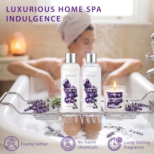 Gift Set for Women Body & Earth Spa Gifts Set Lavender Gift Baskets for Women Bath Sets with Bubble Bath Body Lotion Scented Candle Mother‘s Day Gifts for mom - Image 6
