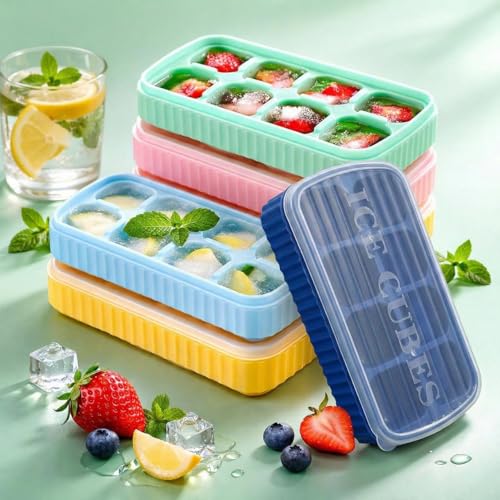 Image of CLOUDVALLEY [3 Pack] Multicolor Ice Cube Tray with Lids, 2-Inch Large Silicone Flexible 8-Cavity Ice Maker Molds for Whiskey & Cocktails, Easy-Release Reusable Ice Cubes, BPA-Free