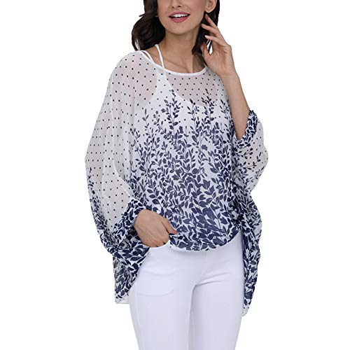 Image of Ckikiou Plus Size Batwing Flowy Semi Sheer Chiffon Blouse Tunic for Women Summer Floral Print Boho Beach Cover ups