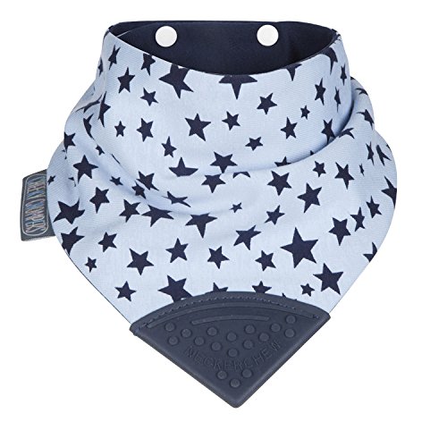 Cheeky Chompers Neckerchew, Babero en forma de bandana, con mordedor, Blanco (Twinkle Twinkle Design), talla única (45 x 8 cm)