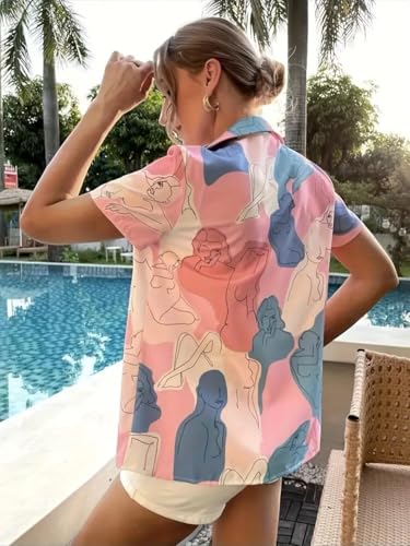 Image of Gufrina top for Women Stylish Western|Shirt Type top|Half Sleeve|Fabric Rayon| Collar Neck |Abstract Figure Print|Casual Regular fit
