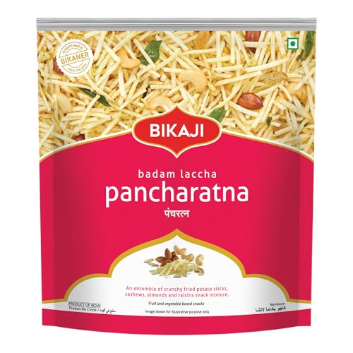 Bikaji Kaju Badam Laccha with Potato Stick 350g & Roasted Chana Cracker 200g – Total 550g (19.40 oz) | Crunchy Protein Mixture Combo