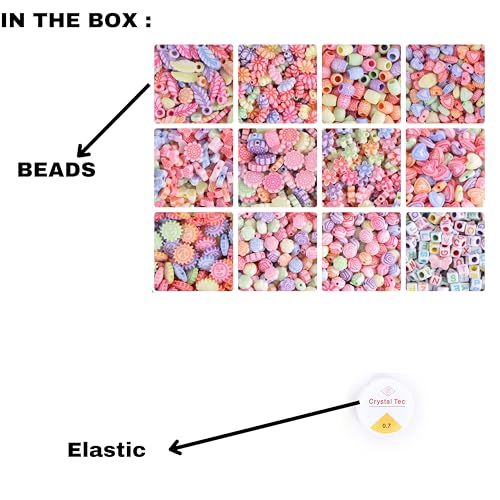 Image of ambitieux Bracelet Making Craft Kit 12 Types of Colorful 400+ pcs of Plastic Beads with Elastic-(CHN)