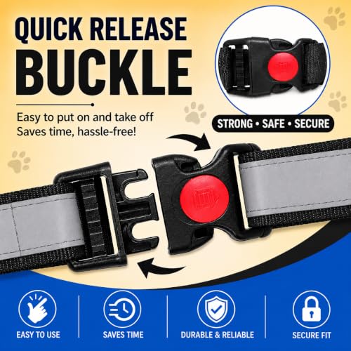 Image of Reflective Dog Collar & Leash, Quick Release Buckle, Adjustable Size | for 24-35 Kilograms Dogs (L, Black)