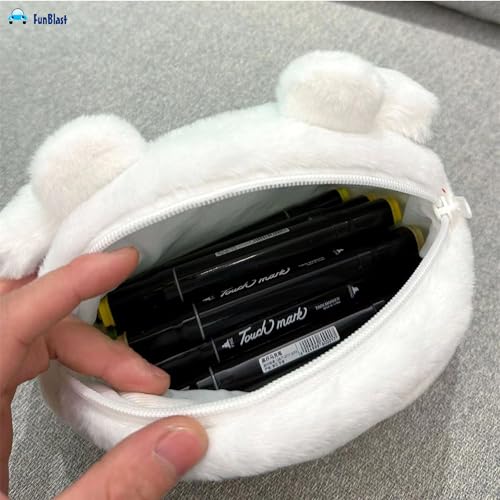 Image of FunBlast Fur Pencil Pouch for Girls - Cute Cartoon Multi-Purpose Zipper Case for School Kids, Cosmetic Pouch for Girls, Travel Organizer Bag, Pouches for School /Office (White)