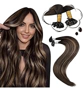 Moresoo U Tip Hair Extensions Human Hair Balayage Color Darkest Brown and Chestnut Brown Hair Ext...