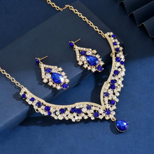 Image of Shning Diva Fashion Stylish Crystal Jewelllery Set for Women | Statement Necklace with Matching Teardrop Earrings | Luxury Elegant Wedding Party Choker Jewelry