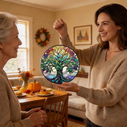 Stained Glass Window Hanging, Tree of Life 3D Embossed Diamond Glass S - image 8
