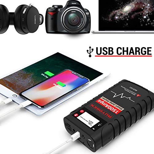 AUTOGEN 1500A 18000mAh Smart Portable Car Jump Starter (8.0L Gas & 6.0L Diesel Engines), 12V Auto Battery Booster Charger, Power Pack Jumper Box Pack for Trucks SUV, LCD Display - Thumbnail 3