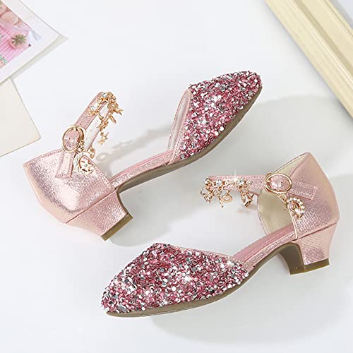 Image of Amtidy Girls Glitter Bow Low Heel Princess Shoes, Mary Jane Ankle Strap Dress Pumps for Wedding Birthday Party Performance