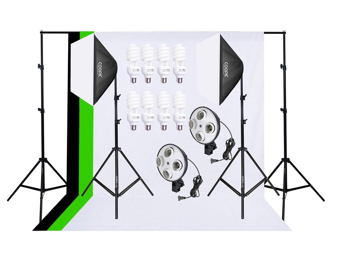 COOPIC S03 2M x 3M Background Stand Support System with Continuous Lighting Kit and 3 x 1.5x3m Non Woven Backdrop for Photo Studio Product,Portrait and Video Shoot Photography