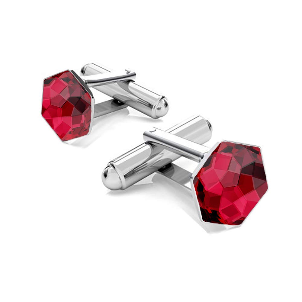 Panda-Jewellery925 Sterling Silver Cufflinks with Crystals - Hexagon - Scarlet - Elegant for Shirt Boys - Jewellery for Men with Gift Box