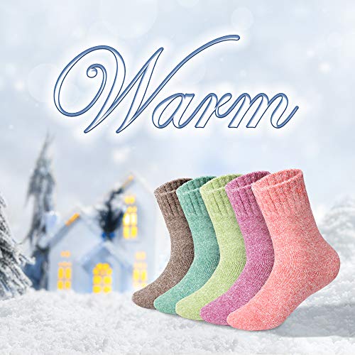 Image of ICEIVY Womens Socks 5 Pairs Wool Warm Cotton Thick Vintage Casual Winter Cabin Crew Fuzzy Socks Gifts For Women