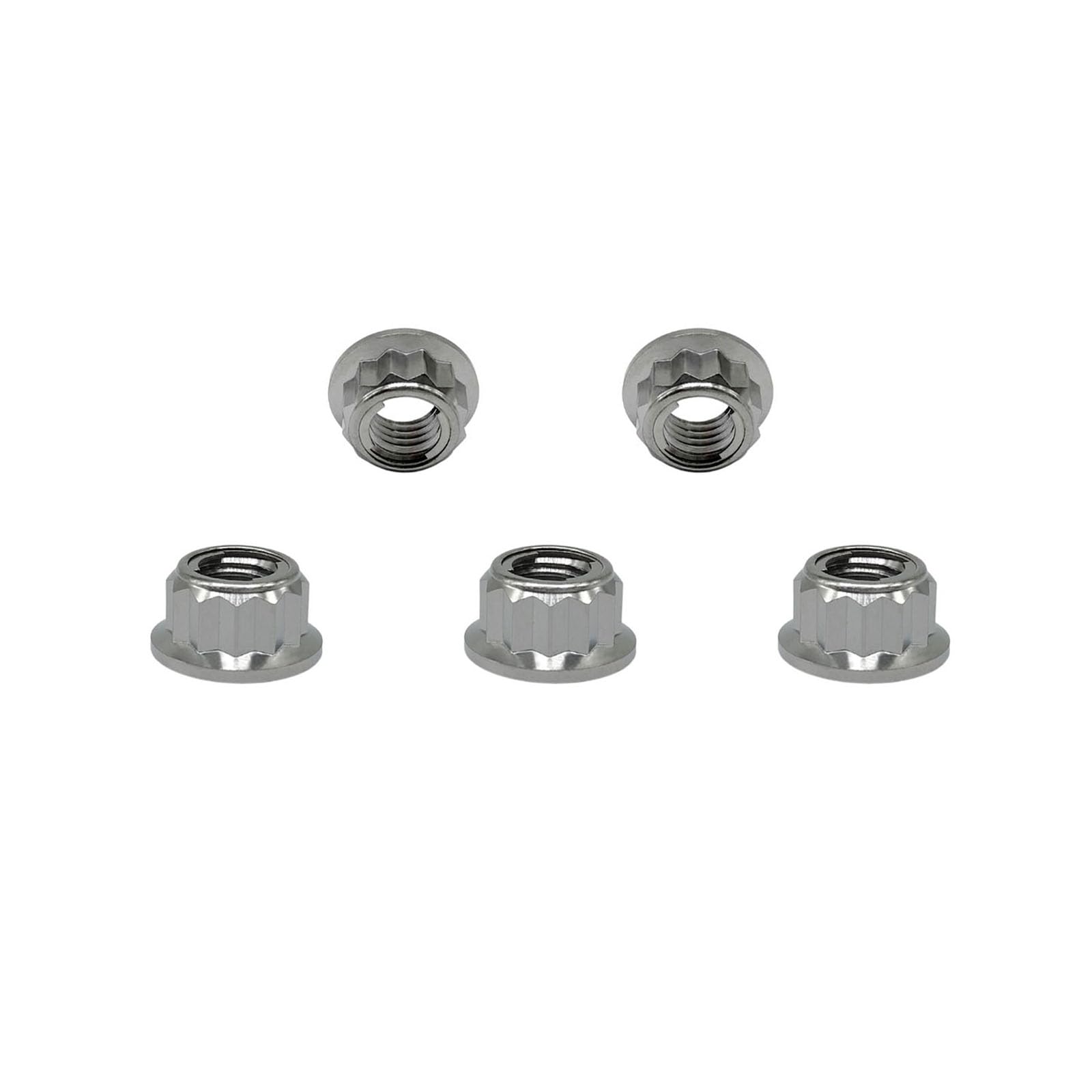 RISON-Titanium Écrous à Bride en Titane M8, Écrous Bi-hexagonal 12PT, Écrou Sécurité Autofreiné Avec Filetage, Écrou de Blocage avec Bride Contre-écrou de Pignon de Moto, 5 Unités