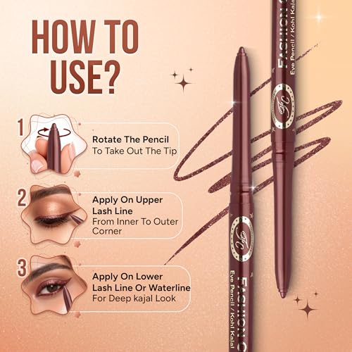Image of FASHION COLOUR Intense Revolving Kajal(0.35g) | High Impact Intense Color In 1 Stroke | 12HR Long Stay | Matte & Mettalic Finish | Soft Texture | Waterproof & Smudgeproof | (06 DARK CHERRY, 0.35g)