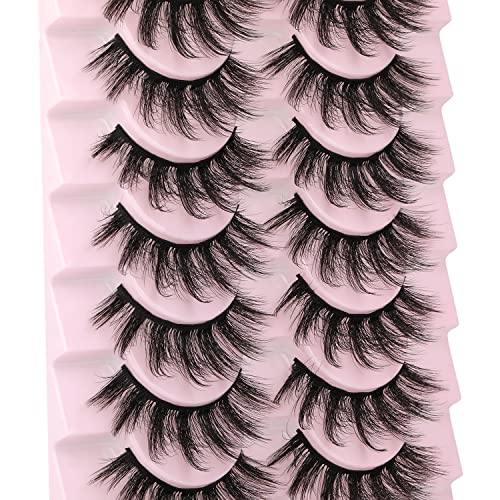 wiwoseo Eyelashes Natural Wispy Fluffy False Eyelashes 17MM Faux Mink Lashes 10 Pairs Pack