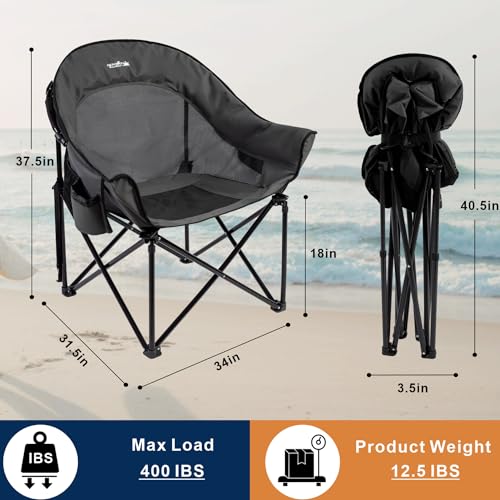 Image of apollo walker Oversized Camping Chair - Heavy Duty XL Padded Camping Chairs with Breathable Mesh, Portable Folding Outdoor Chairs for Adults, Beach Chair with Cup Holder & Side Pocket, Supports 500lbs