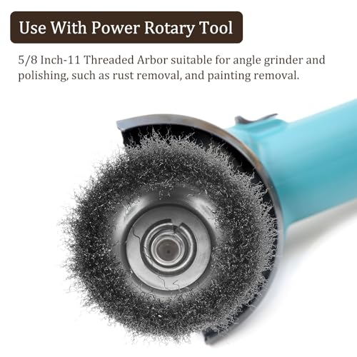 Image of Wire Cup Brush for Rotary Tool - [3 Inch] Coarse Crimped for Paint Stripping Cleaning Rust Light Duty Conditioning, 5 /8 Inch-11 Threaded Arbor, Cyan