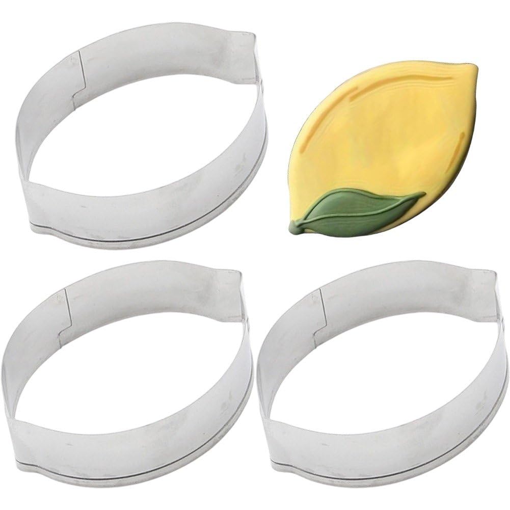 Hrippy 3pcs Lemon Shaped Stainless Steel Cutter, Non Stick Baking Mold for Cake Biscuit Fondant Diy Making