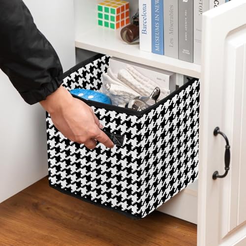 Boîte de rangement pliable pied-de-poule avec poignées pour optimiser vos placards - 7